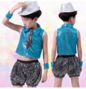 Silver white turquoise blue yellow gold sequins girls kids children performance school play competition jazz dance costumes outfits 